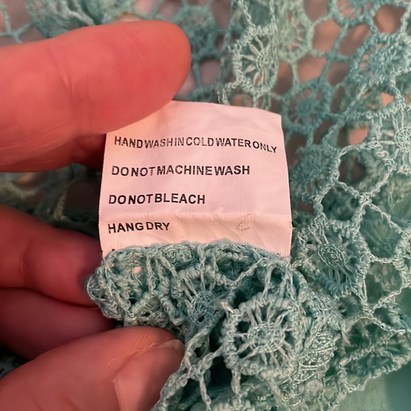 Solitaire Swim Sea Foam Green 3/4” Sleeve Above Knee Crochet Bathing Suit Cover - Picture 8 of 8